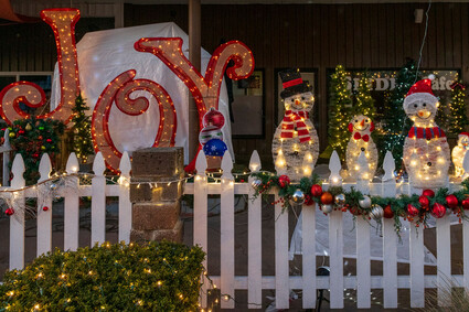 Christmas lights in front of Slider Cafe.