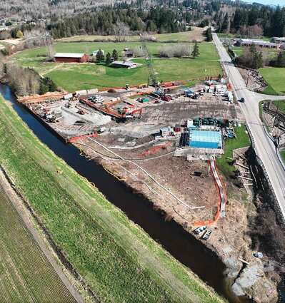 An aerial view of the Olympic Pipeline cleanup site in Conway